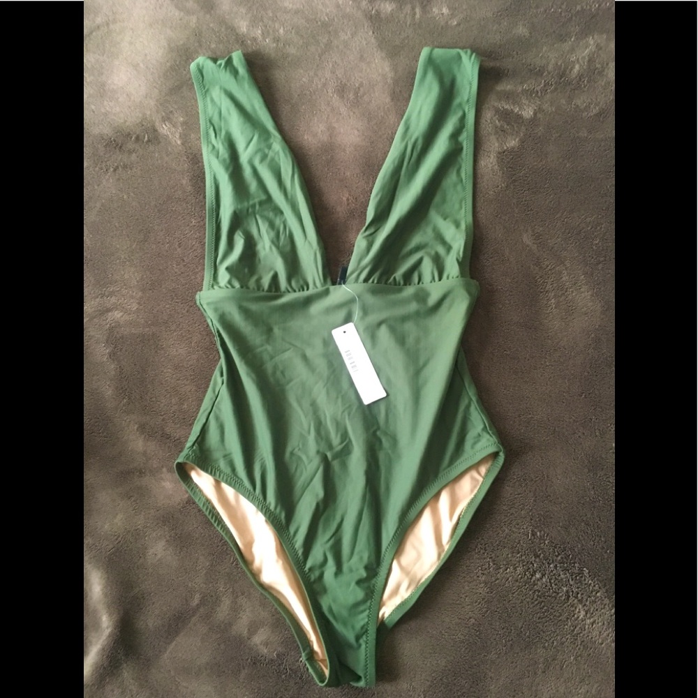 Plunge one piece swimsuit sz 6 Pale olive